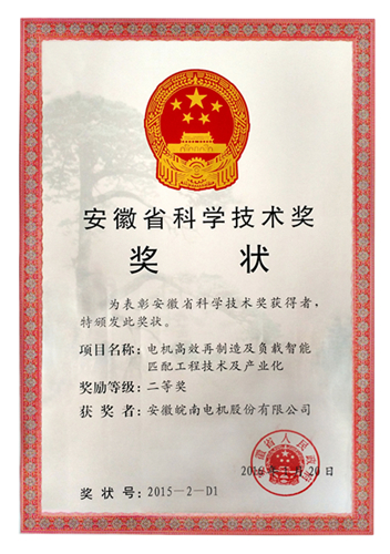 好色先生视频污電機獲安徽省科學技術二等獎（jiǎng）