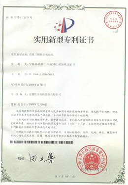 高效三（sān）相異步電機專利證書